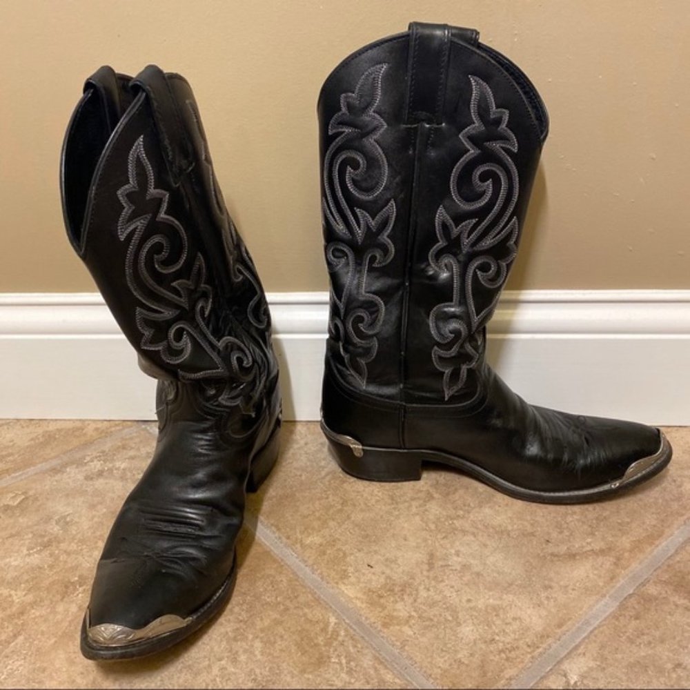 Vintage Justin Black Leather Cowboy Boots